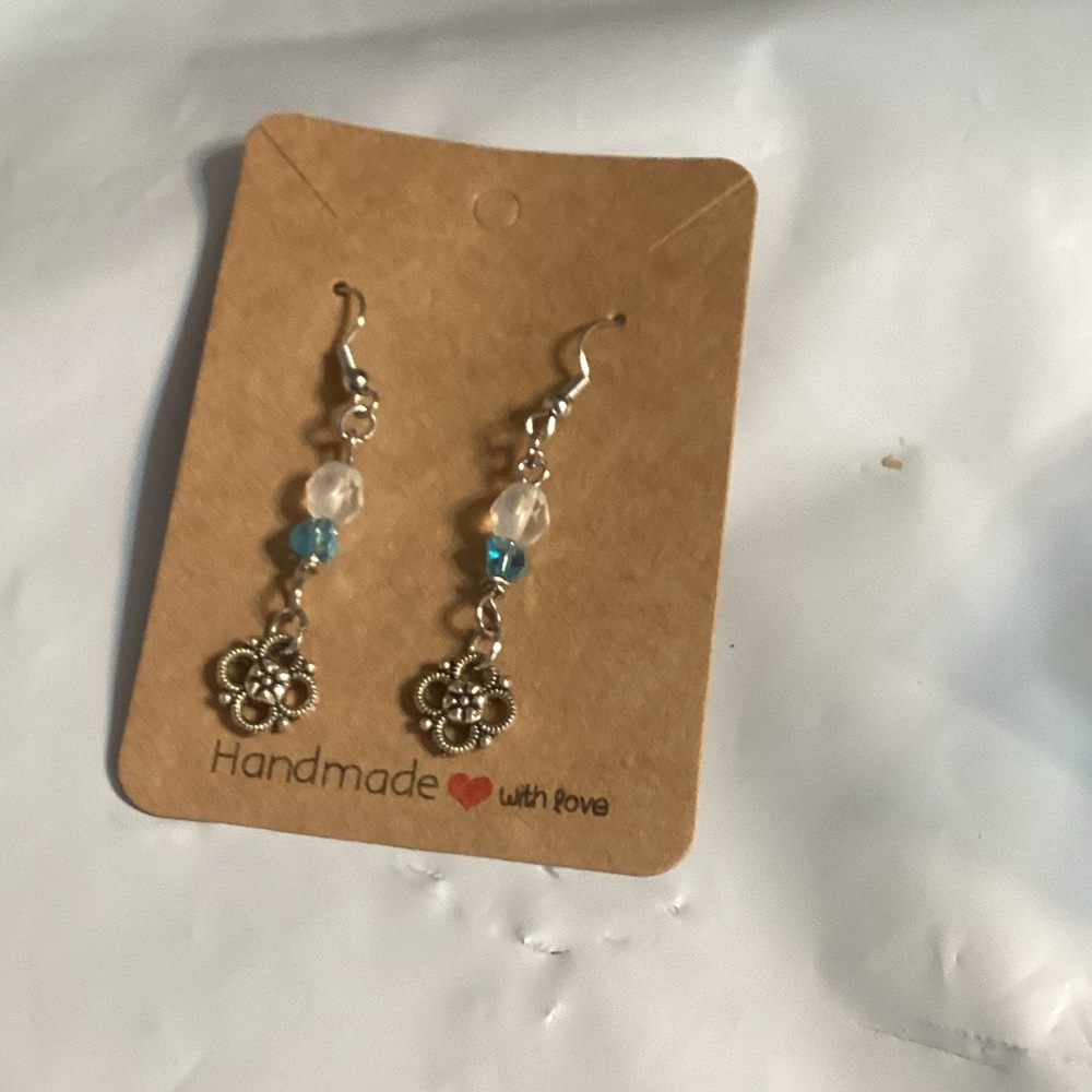Handmade Silver and Blue Beaded Earrings